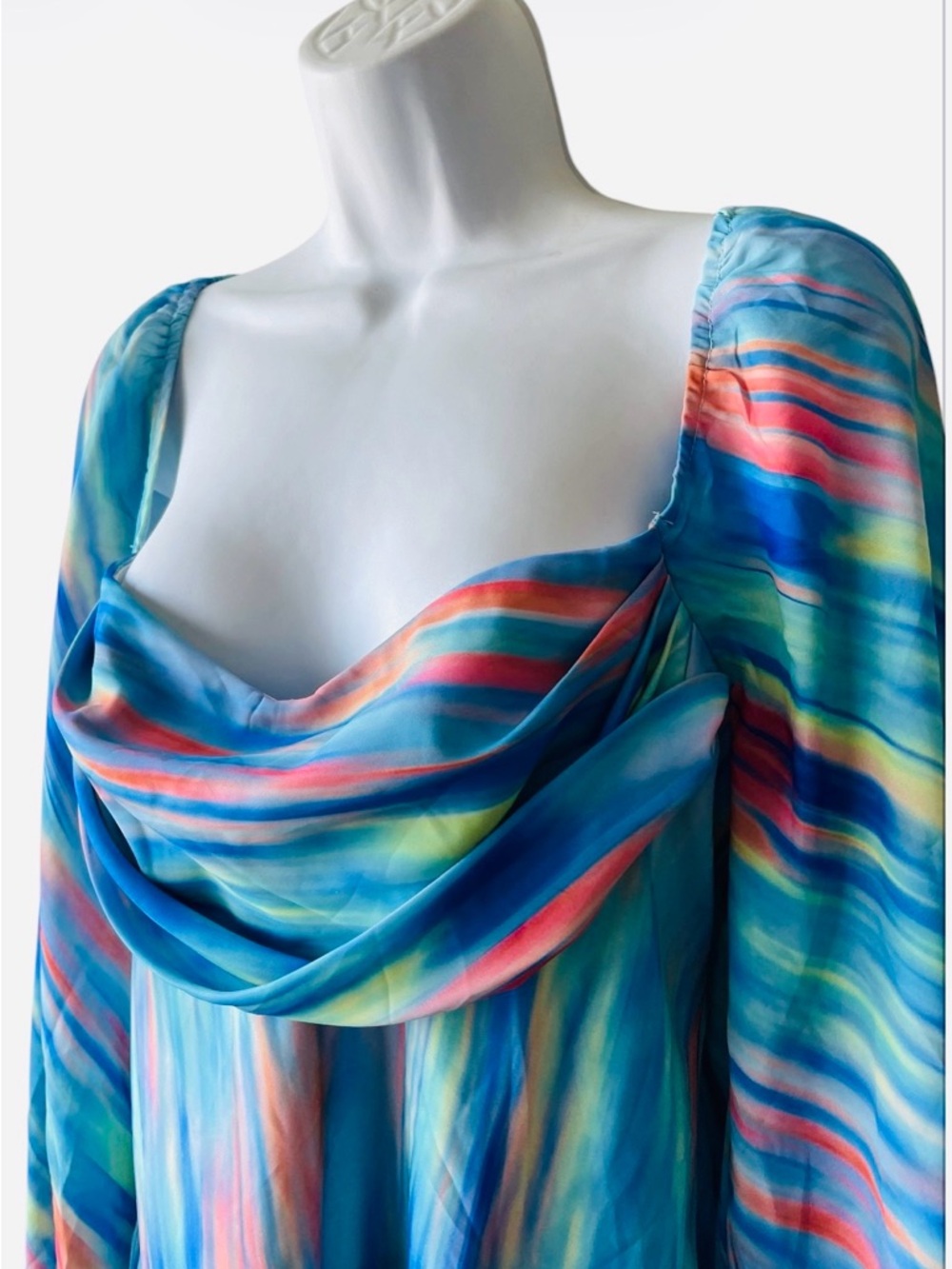 Hello Molly Blue Multi-Color Watercolor Long Sleeve Mini Dress - Picture 3 of 9